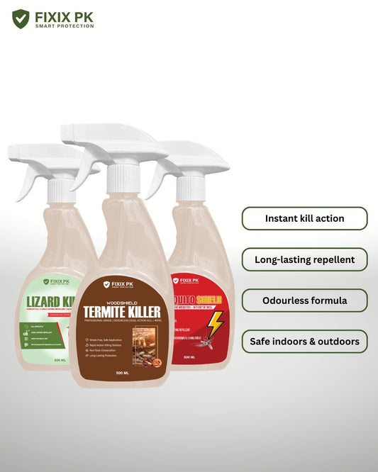 FIXIX PK Ultimate Pest Control Pack Odourless Termite, Mosquito & Lizard Killer Kit