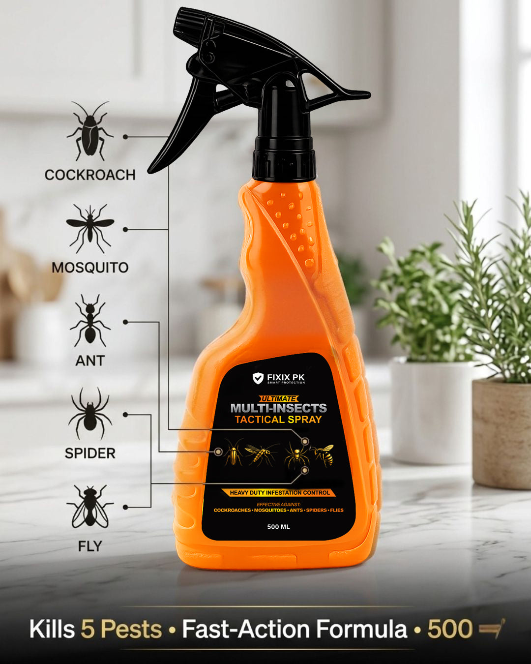 Ultimate Multi‑Insects Tactical Spray – 500ml | FIXIX PK (Kills Cockroaches, Mosquitoes, Ants, Spiders & Flies)
