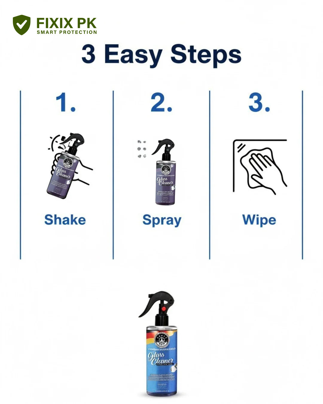 Glass Cleaner Spray 250ml – Streak-Free & Ammonia-Free | THREE GUYS | German Engineered