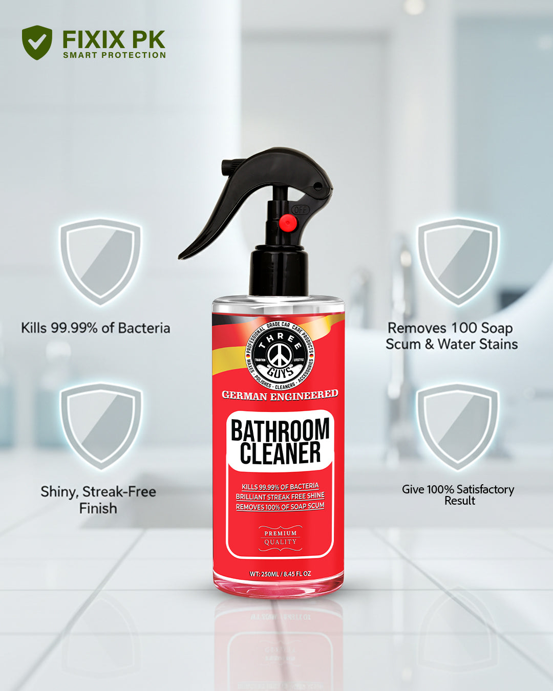 Bathroom Cleaner – Soap Scum, Hard Water & Tile Stain Remover | THREE GUYS | German Engineered