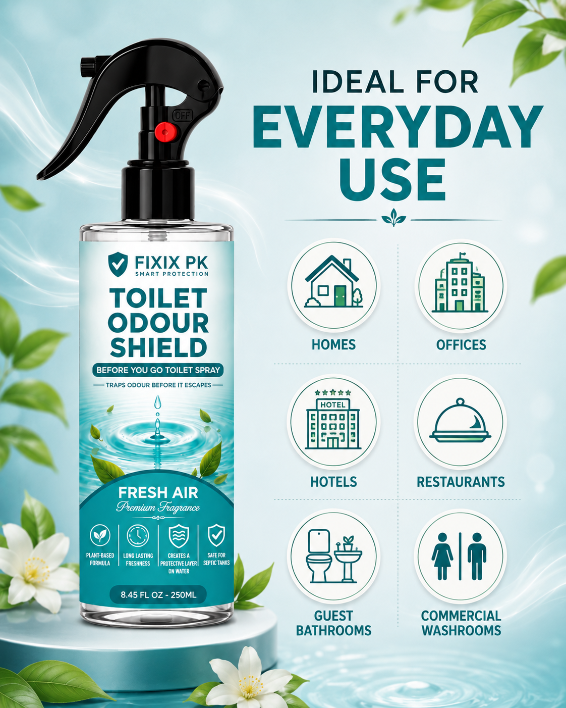 FIXIX PK Toilet Odour Shield – Fresh Air | Before You Go Toilet Spray | Traps Odours Before They Escape