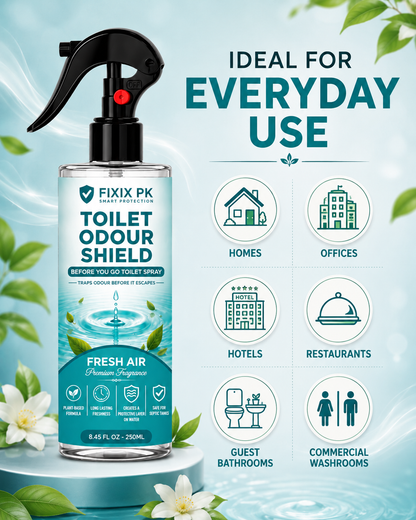 FIXIX PK Toilet Odour Shield – Fresh Air | Before You Go Toilet Spray | Traps Odours Before They Escape