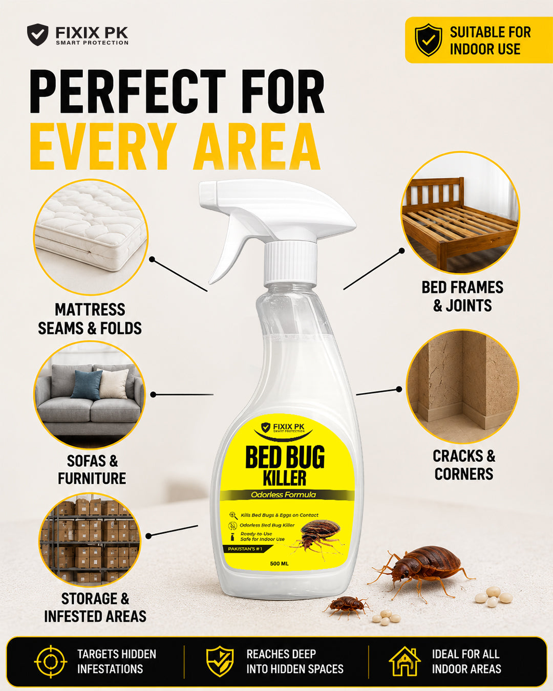 Bed Bug Killer Spray 500ml –  Kills Bed Bugs & Eggs (Indoor Safe) | FIXIX PK