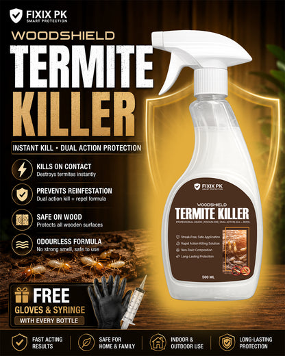 WoodShield Termite Killer – Pakistan’s Professional-Grade Odourless Termite Protection | FIXIX PK