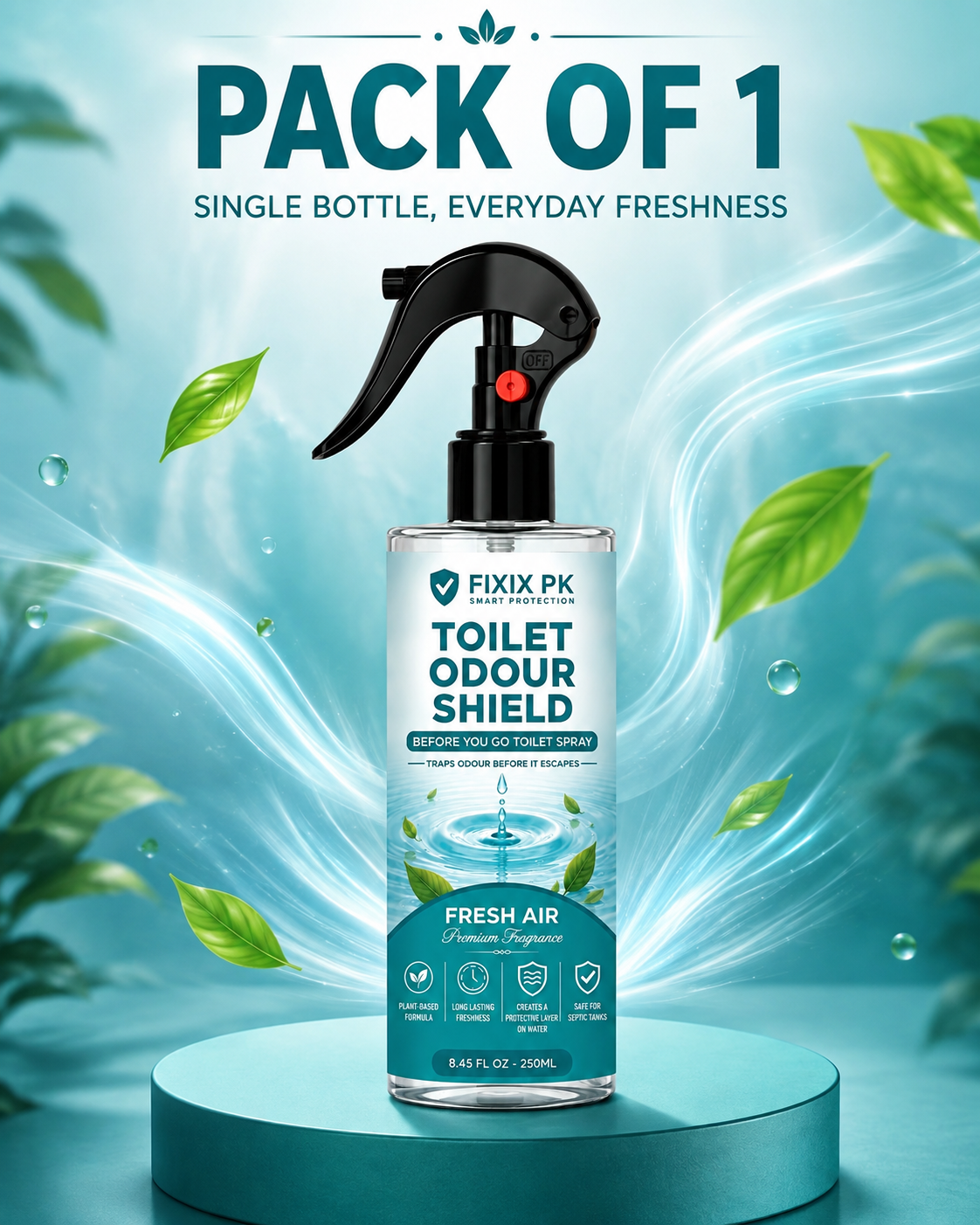 FIXIX PK Toilet Odour Shield – Fresh Air | Before You Go Toilet Spray | Traps Odours Before They Escape