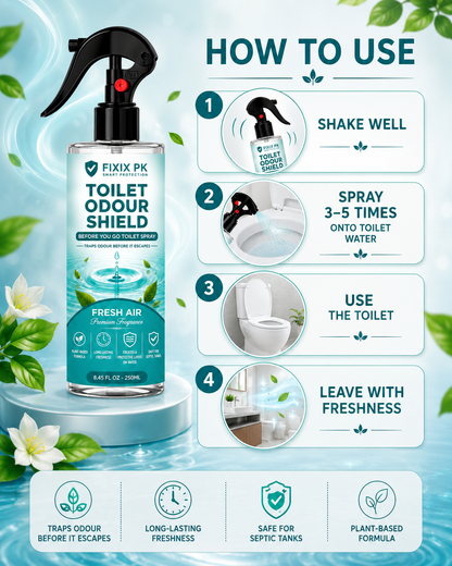 FIXIX PK Toilet Odour Shield – Fresh Air | Before You Go Toilet Spray | Traps Odours Before They Escape