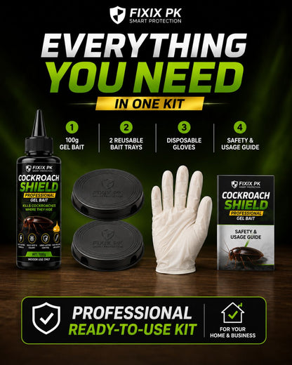FIXIX PK Cockroach Shield Professional Gel Bait Kit | 100g Cockroach Killer Gel with 2 Bait Trays & Gloves