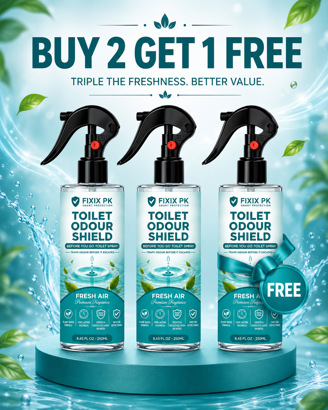 FIXIX PK Toilet Odour Shield – Fresh Air | Before You Go Toilet Spray | Traps Odours Before They Escape