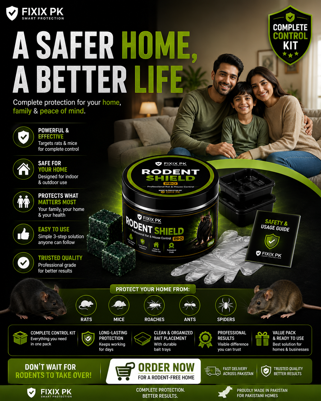FIXIX PK Rodent Shield Pro Control Kit – Premium Rat & Mouse Control Wax Blocks | 100g