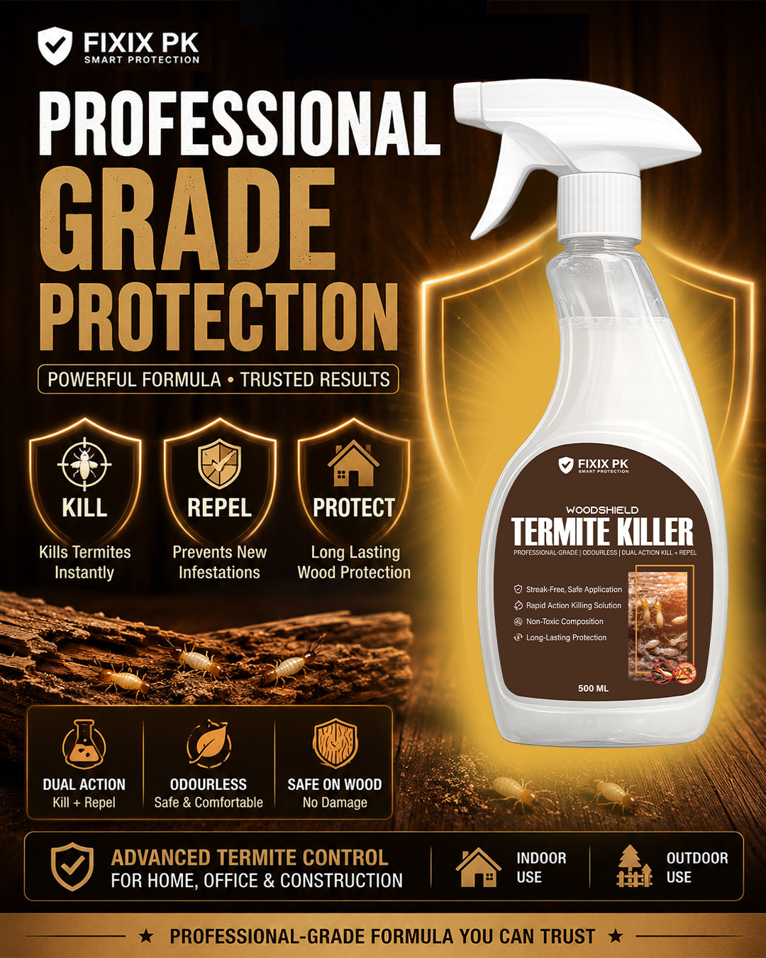 WoodShield Termite Killer – Pakistan’s Professional-Grade Odourless Termite Protection | FIXIX PK