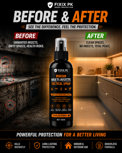 FIXIX PK Ultimate Multi-Insects Tactical Spray 120ml | Odourless Formula | Kills Cockroaches, Mosquitoes, Ants, Spiders & Flies
