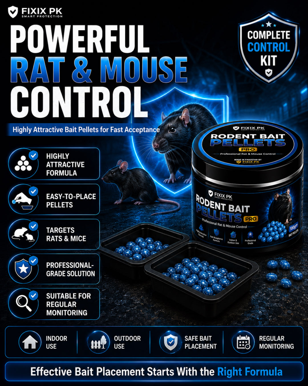 FIXIX PK Rodent Bait Pellets Control Kit – Fast Acceptance Rat & Mouse Bait | 100g