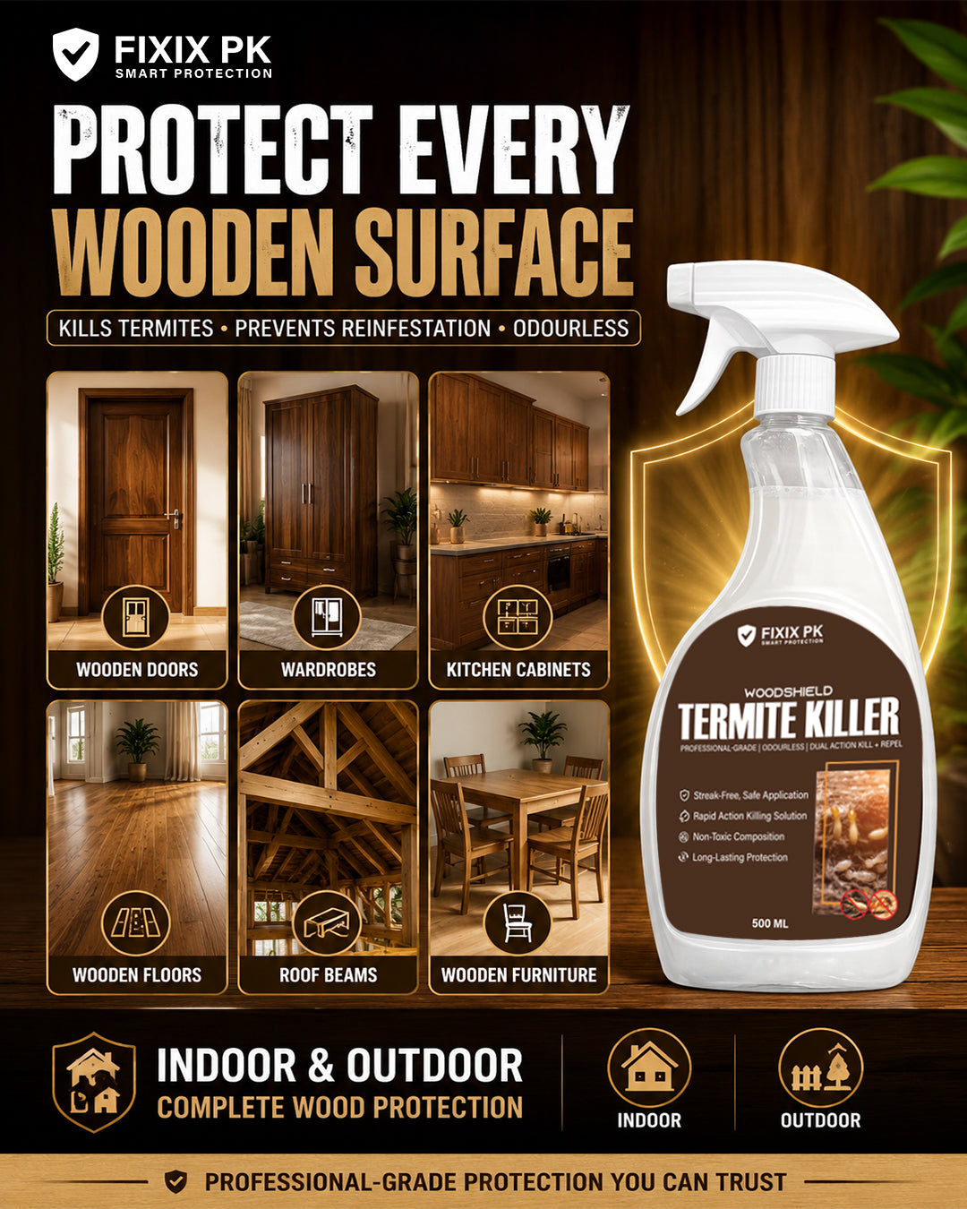 WoodShield Termite Killer – Pakistan’s Professional-Grade Odourless Termite Protection | FIXIX PK