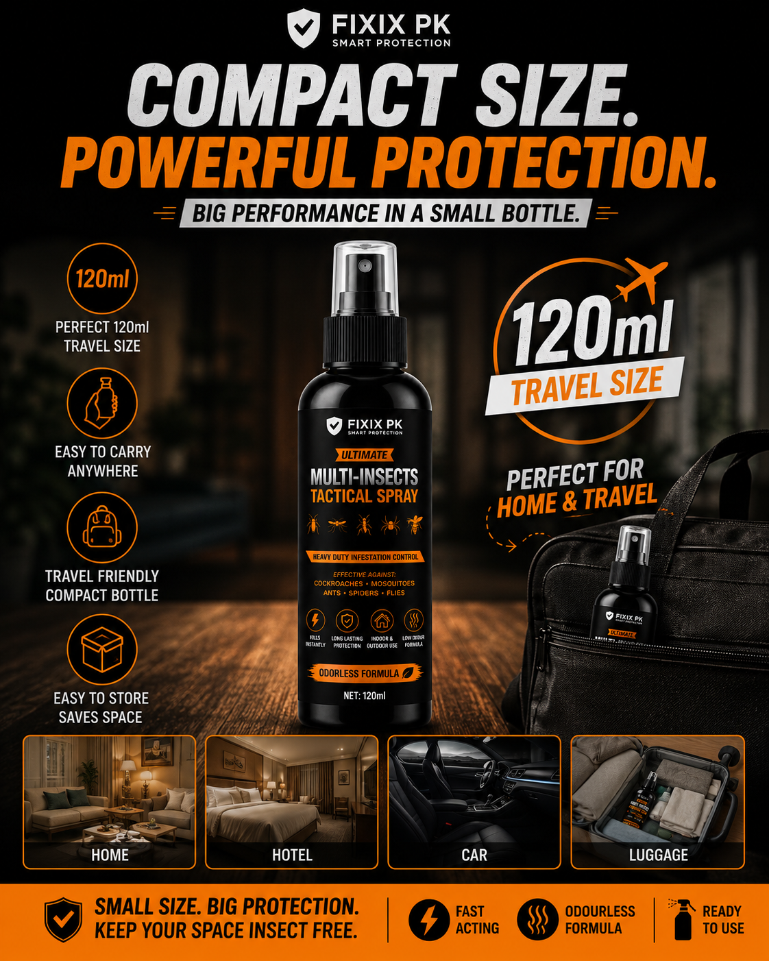 FIXIX PK Ultimate Multi-Insects Tactical Spray 120ml | Odourless Formula | Kills Cockroaches, Mosquitoes, Ants, Spiders & Flies