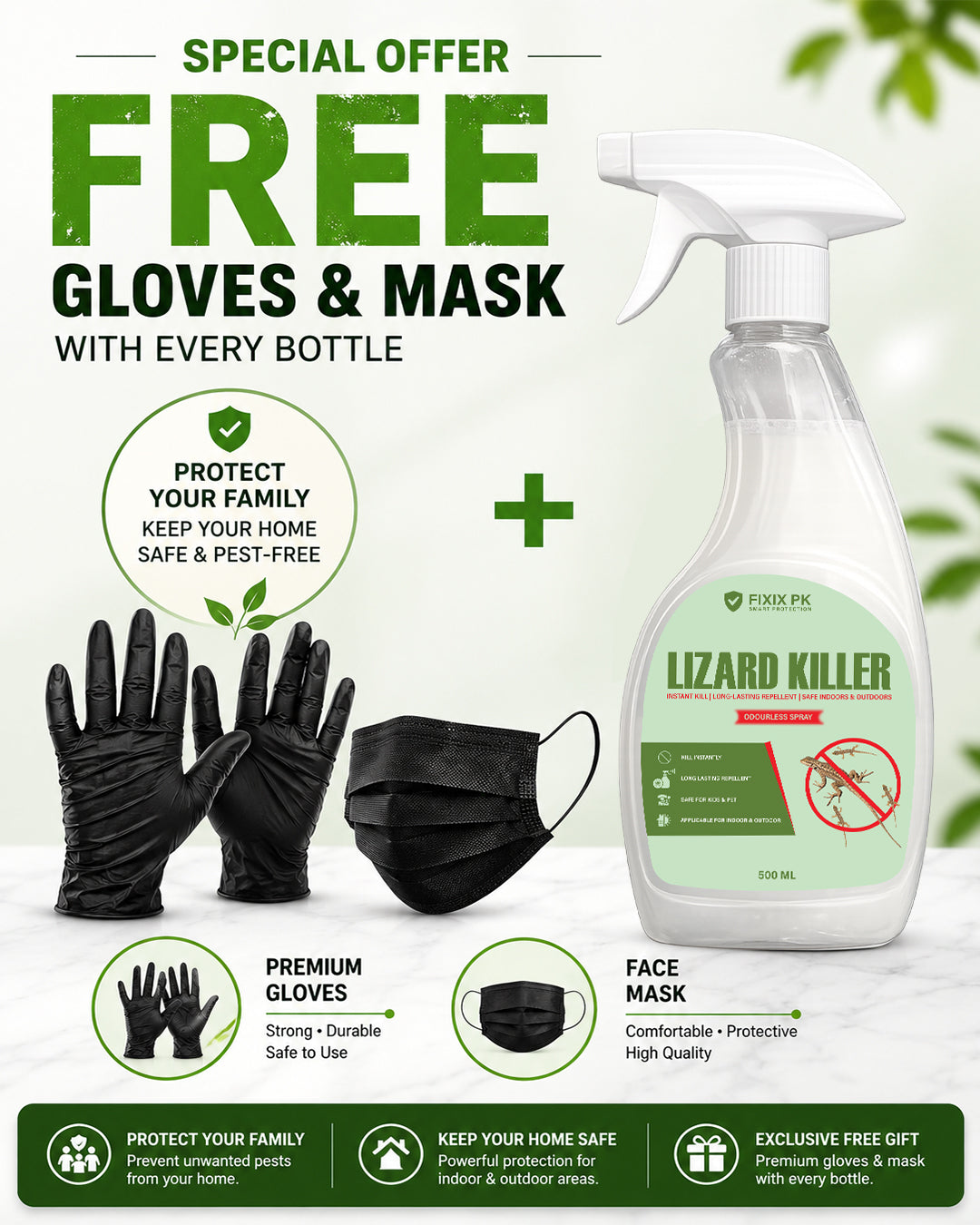 Lizard Killer – Odourless Instant Kill & Long-Lasting Repellent Spray For Indoors & Outdoors | FIXIX PK