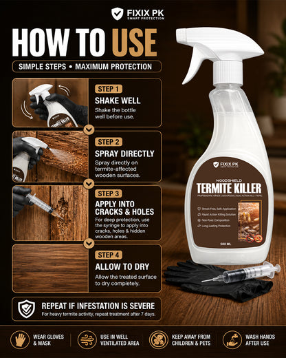 WoodShield Termite Killer – Pakistan’s Professional-Grade Odourless Termite Protection | FIXIX PK