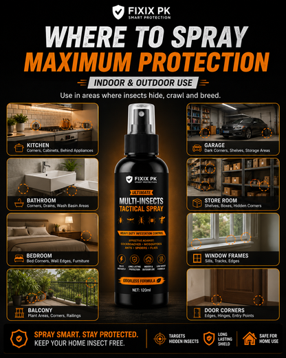 FIXIX PK Ultimate Multi-Insects Tactical Spray 120ml | Odourless Formula | Kills Cockroaches, Mosquitoes, Ants, Spiders & Flies