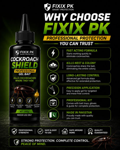 FIXIX PK Cockroach Shield Professional Gel Bait Kit | 100g Cockroach Killer Gel with 2 Bait Trays & Gloves