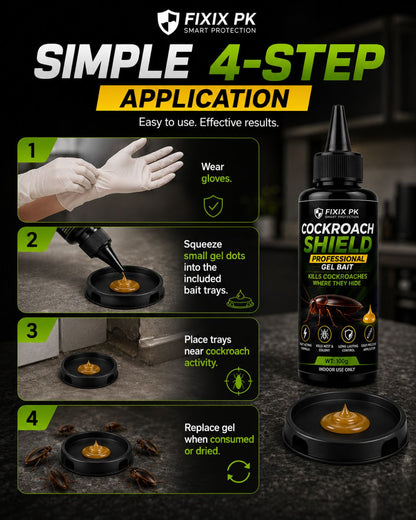 FIXIX PK Cockroach Shield Professional Gel Bait Kit | 100g Cockroach Killer Gel with 2 Bait Trays & Gloves