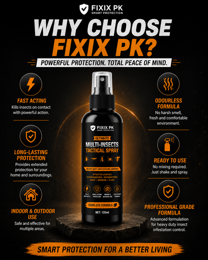 FIXIX PK Ultimate Multi-Insects Tactical Spray 120ml | Odourless Formula | Kills Cockroaches, Mosquitoes, Ants, Spiders & Flies
