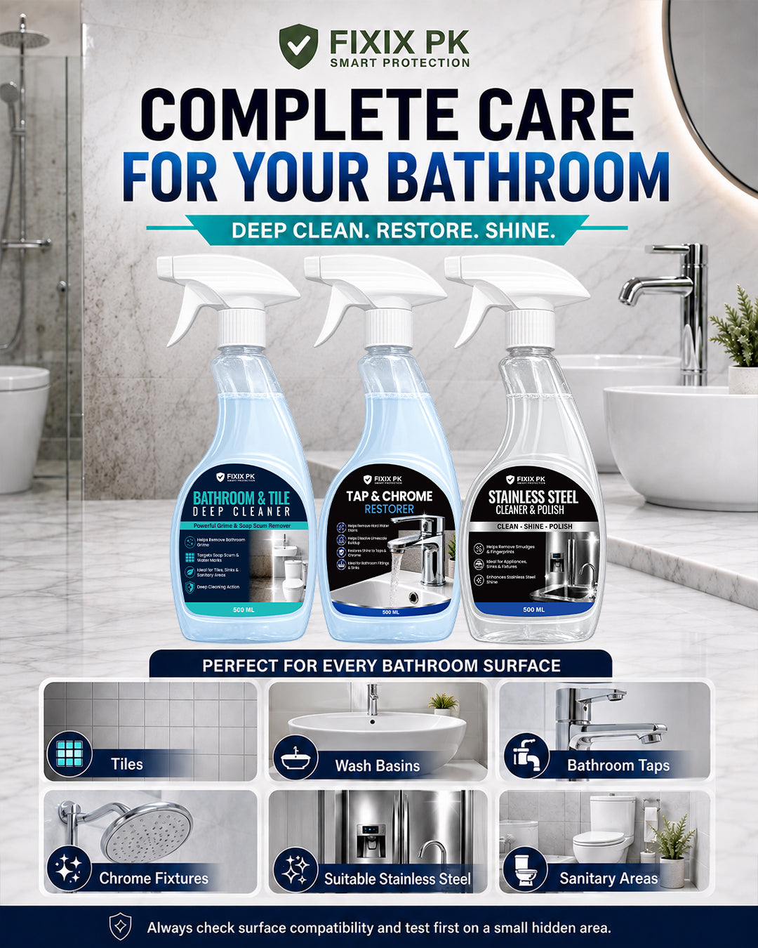 FIXIX PK Bathroom Deep Clean & Shine Kit | 3-Piece Bathroom Cleaning Bundle