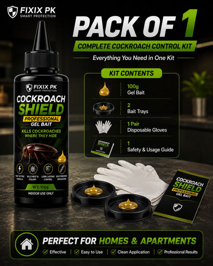 FIXIX PK Cockroach Shield Professional Gel Bait Kit | 100g Cockroach Killer Gel with 2 Bait Trays & Gloves