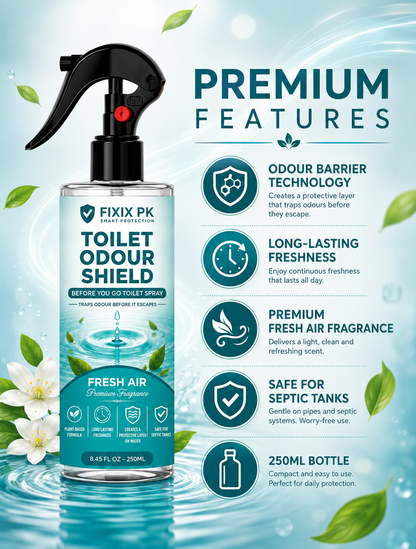 FIXIX PK Toilet Odour Shield – Fresh Air | Before You Go Toilet Spray | Traps Odours Before They Escape