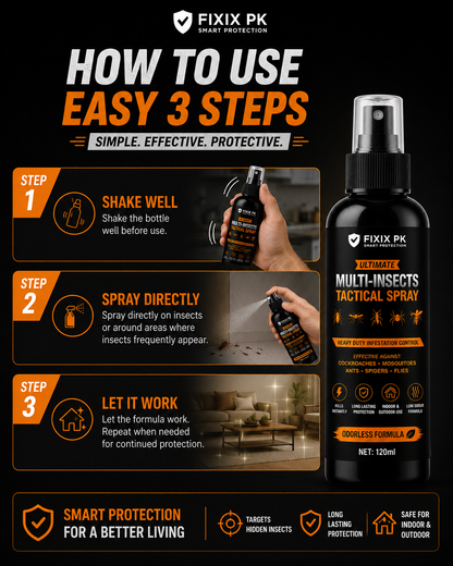 FIXIX PK Ultimate Multi-Insects Tactical Spray 120ml | Odourless Formula | Kills Cockroaches, Mosquitoes, Ants, Spiders & Flies