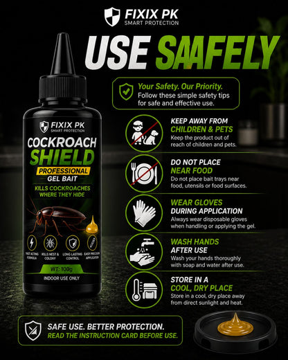 FIXIX PK Cockroach Shield Professional Gel Bait Kit | 100g Cockroach Killer Gel with 2 Bait Trays & Gloves