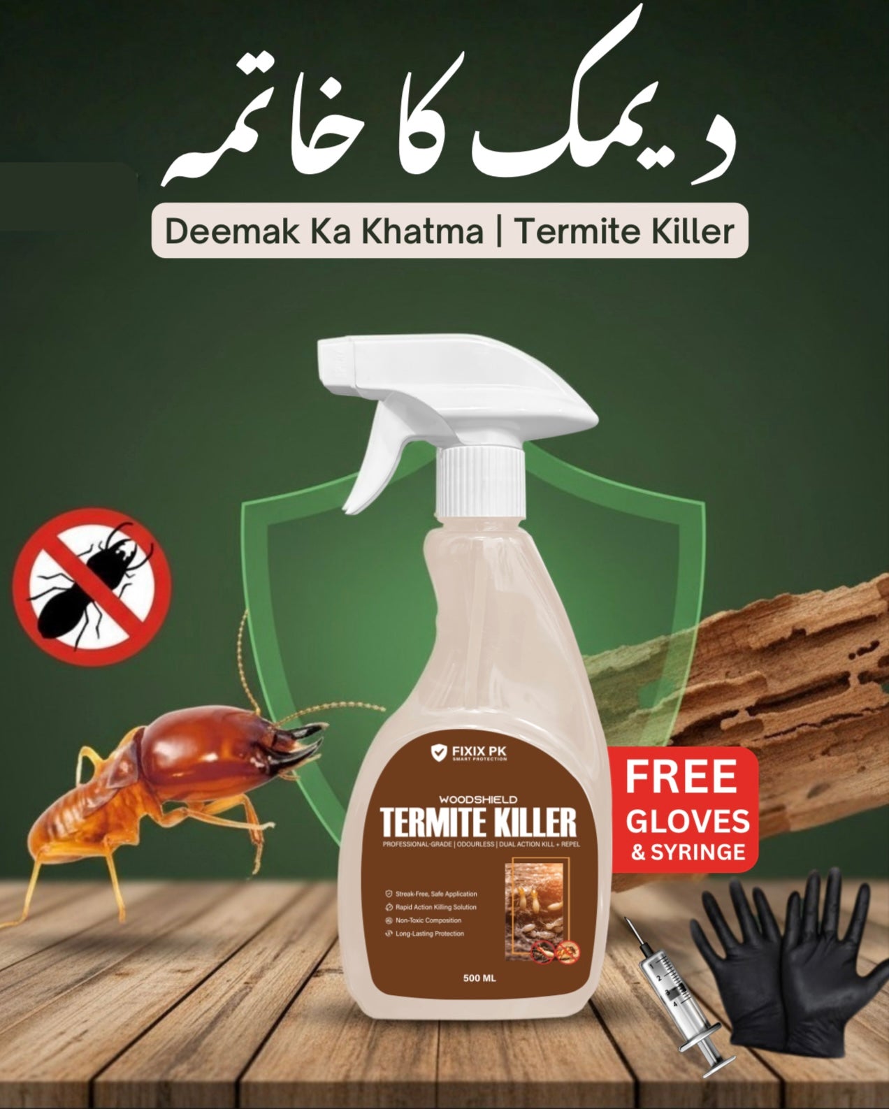WoodShield Termite Killer – Pakistan’s Professional-Grade Odourless Termite Protection | FIXIX PK