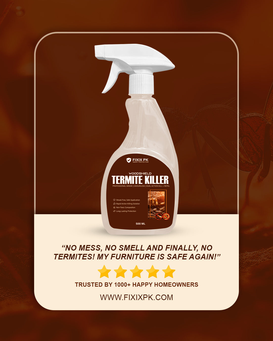 WoodShield Termite Killer – Pakistan’s Professional-Grade Odourless Termite Protection | FIXIX PK