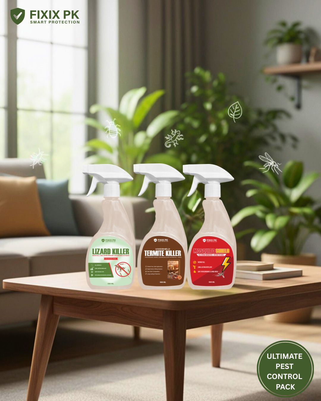 FIXIX PK Ultimate Pest Control Pack  Odourless Termite, Mosquito & Lizard Killer Kit