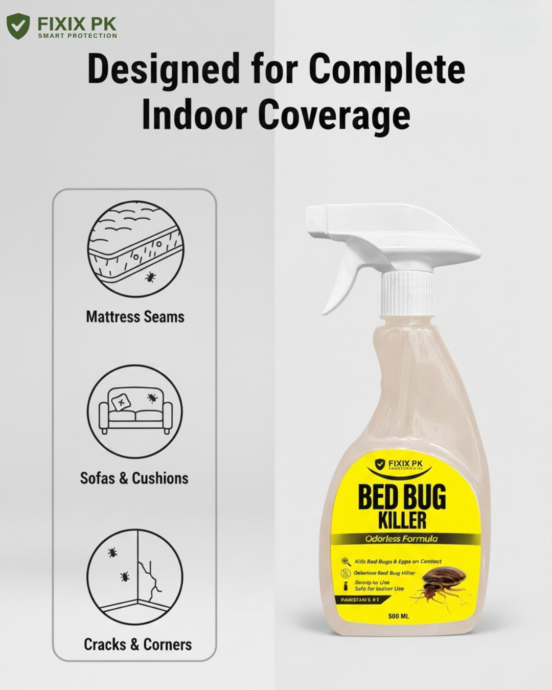 Bed Bug Killer Spray 500ml – Odorless, Kills Bed Bugs & Eggs (Indoor Safe) | FIXIX PK
