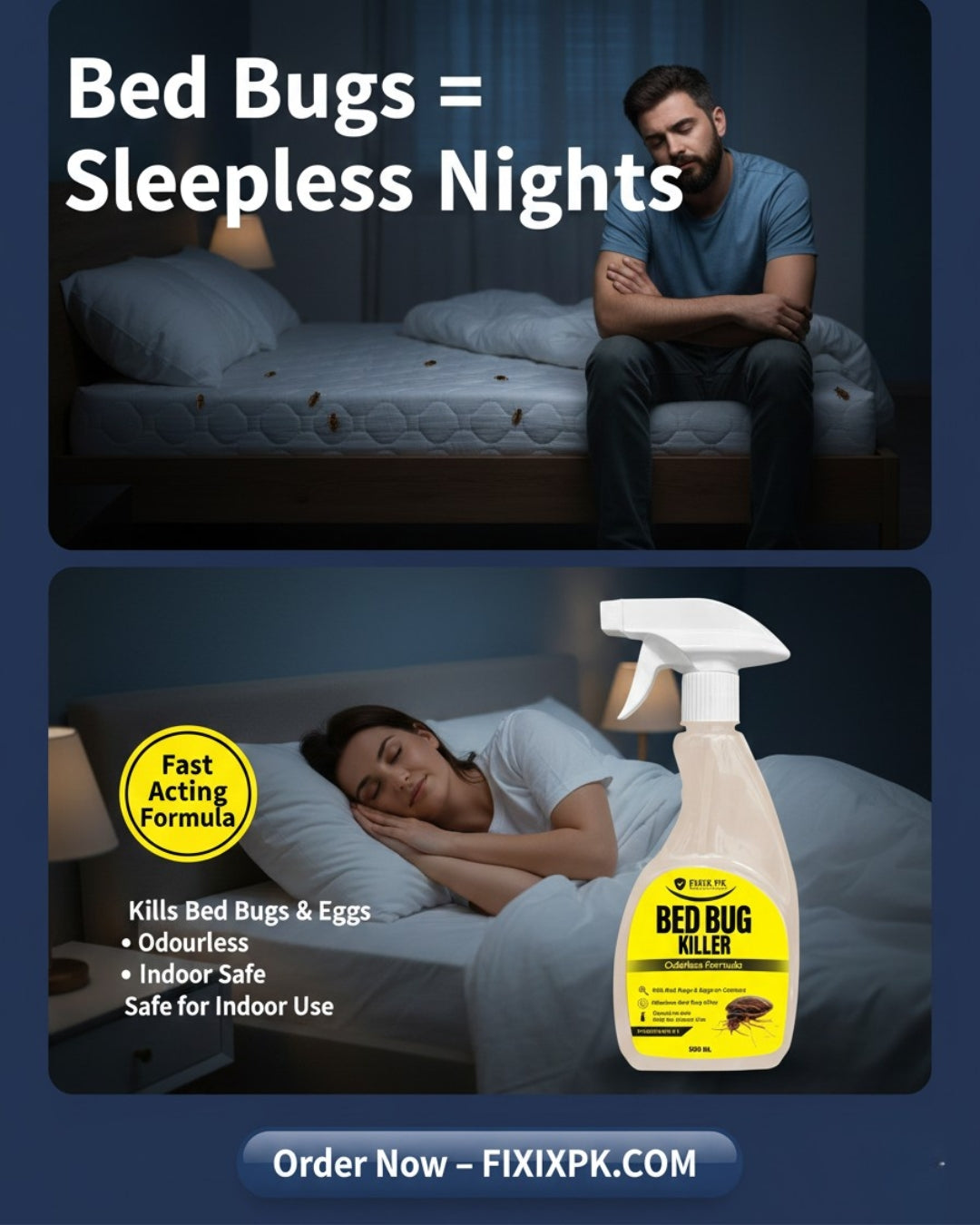 Bed Bug Killer Spray 500ml – Odorless, Kills Bed Bugs & Eggs (Indoor Safe) | FIXIX PK