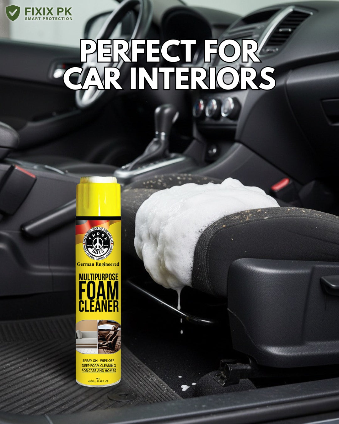 Multipurpose Foam Cleaner 650ml – Car & Home Deep-Clean Spray | THREE GUYS | German Engineered