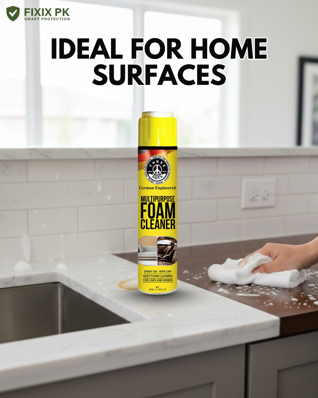Multipurpose Foam Cleaner 650ml – Car & Home Deep-Clean Spray | THREE GUYS | German Engineered