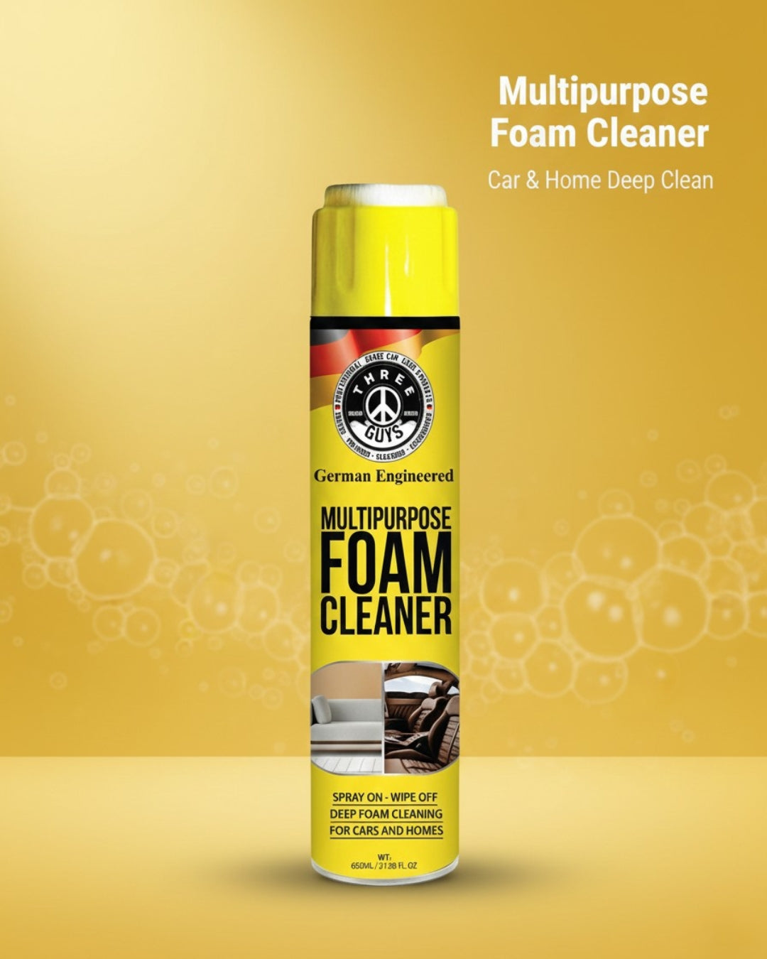 Multipurpose Foam Cleaner 650ml – Car & Home Deep-Clean Spray | THREE GUYS | German Engineered