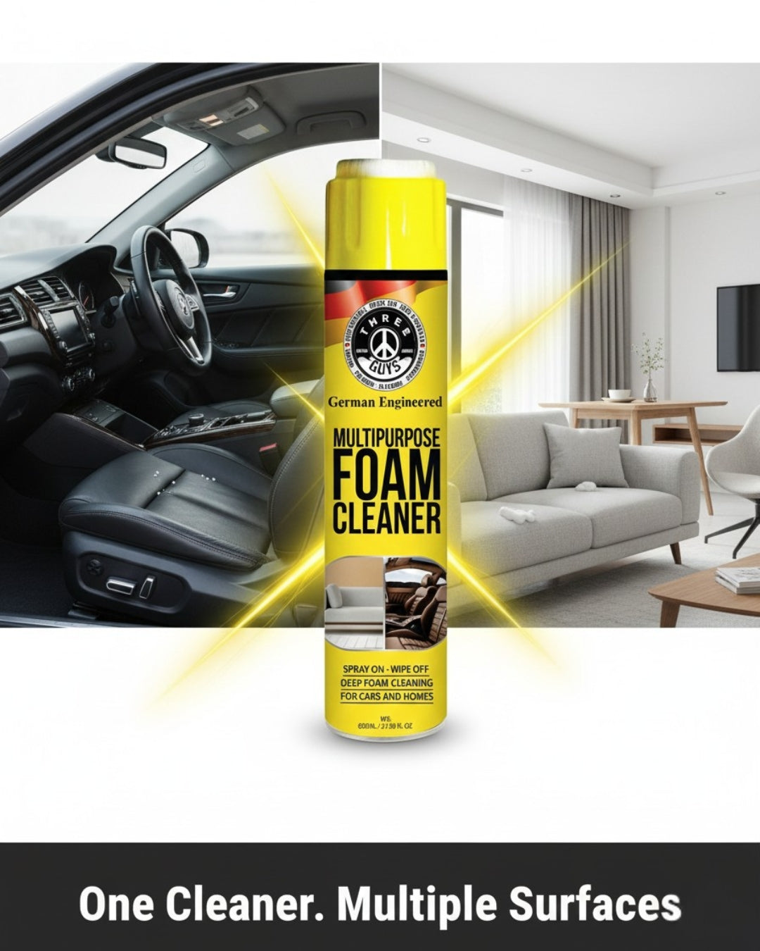 Multipurpose Foam Cleaner 650ml – Car & Home Deep-Clean Spray | THREE GUYS | German Engineered