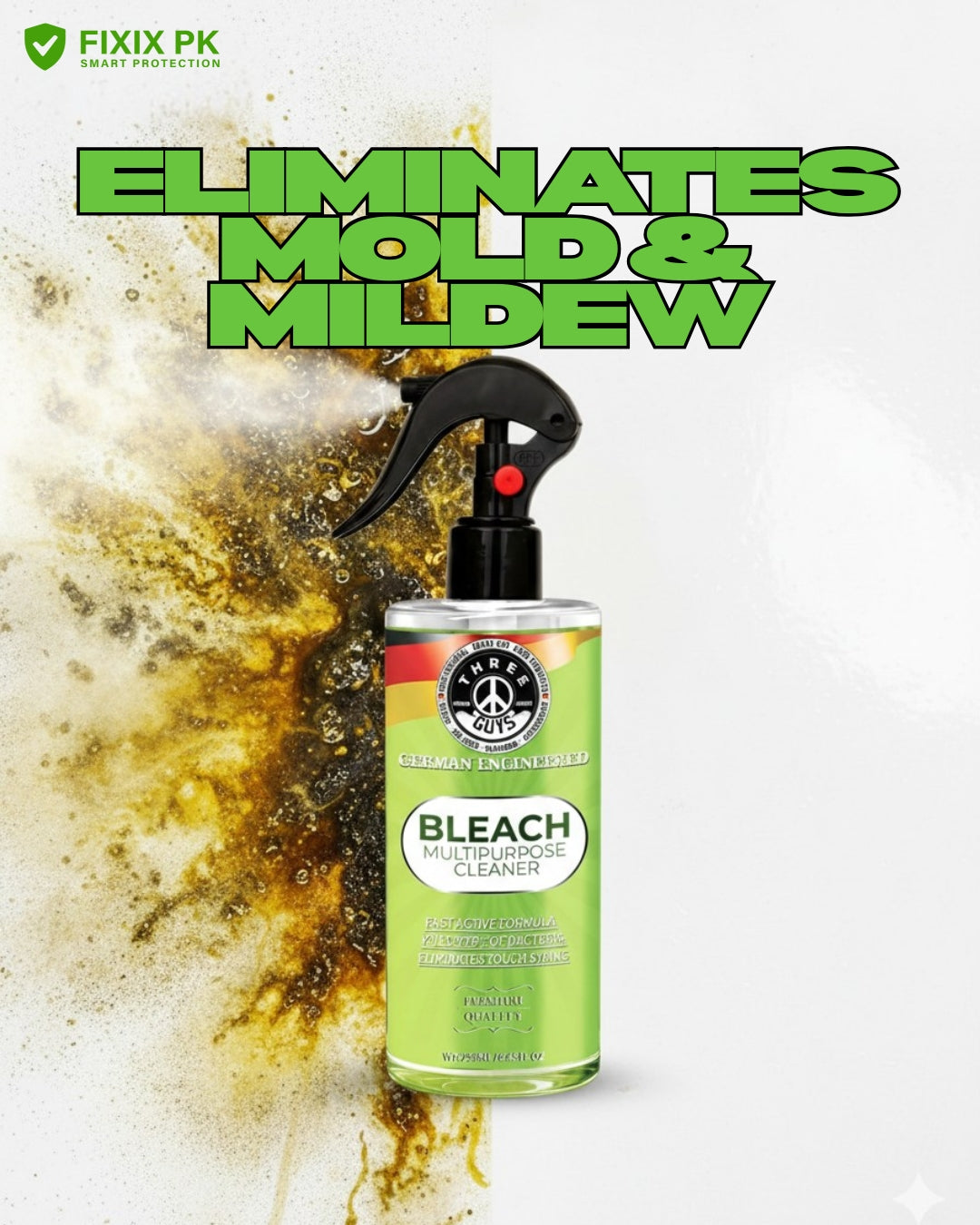 Bleach Multipurpose Cleaner – Powerful Stain, Mold & Germ Removal Formula | THREE GUYS | German Engineered