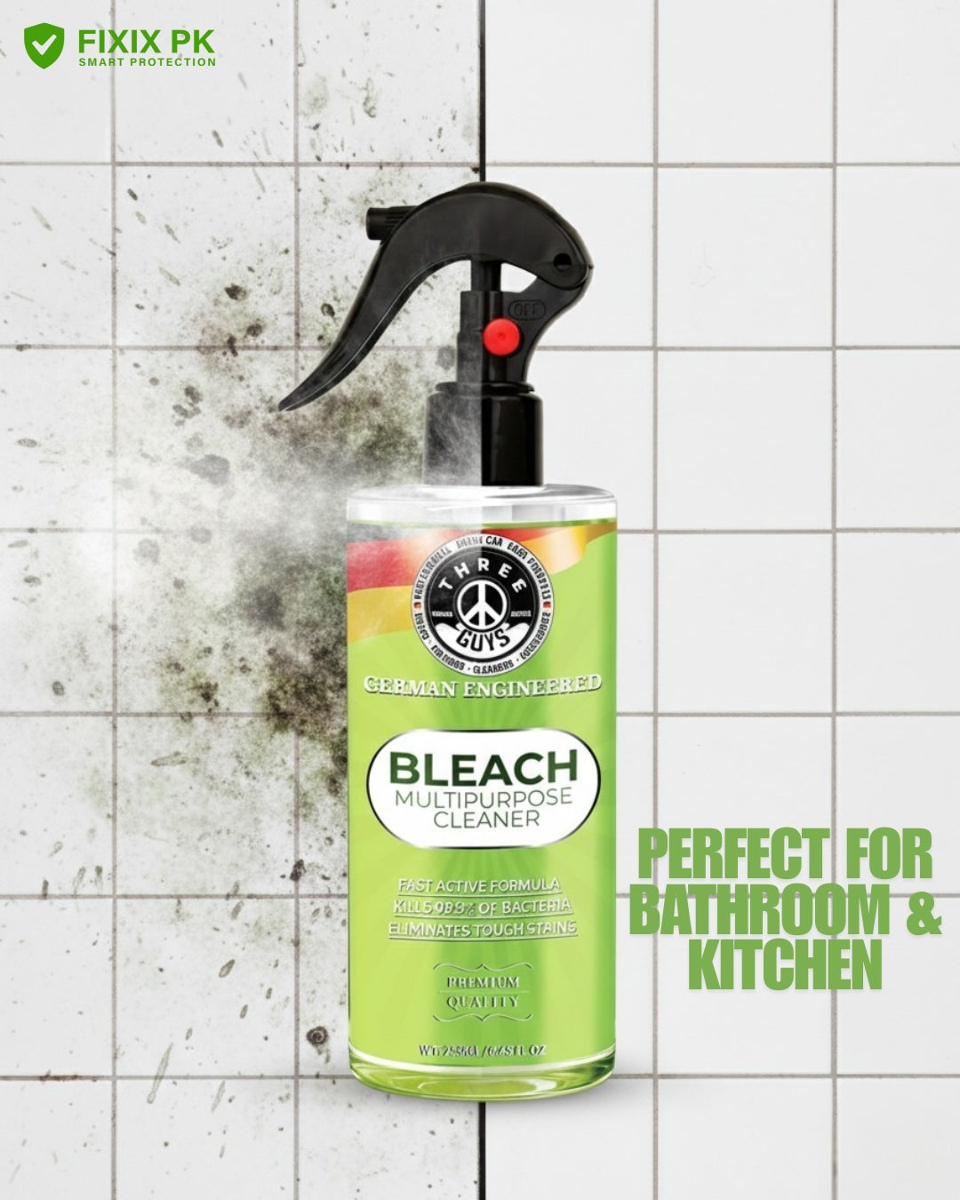 Bleach Multipurpose Cleaner – Powerful Stain, Mold & Germ Removal Formula | THREE GUYS | German Engineered