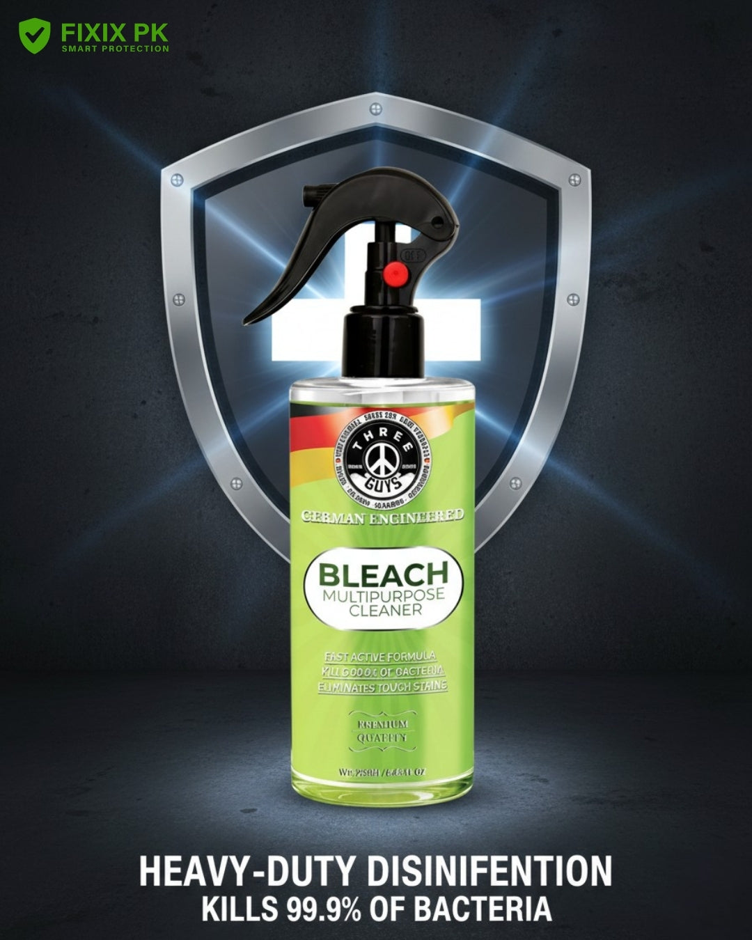 Bleach Multipurpose Cleaner – Powerful Stain, Mold & Germ Removal Formula | THREE GUYS | German Engineered