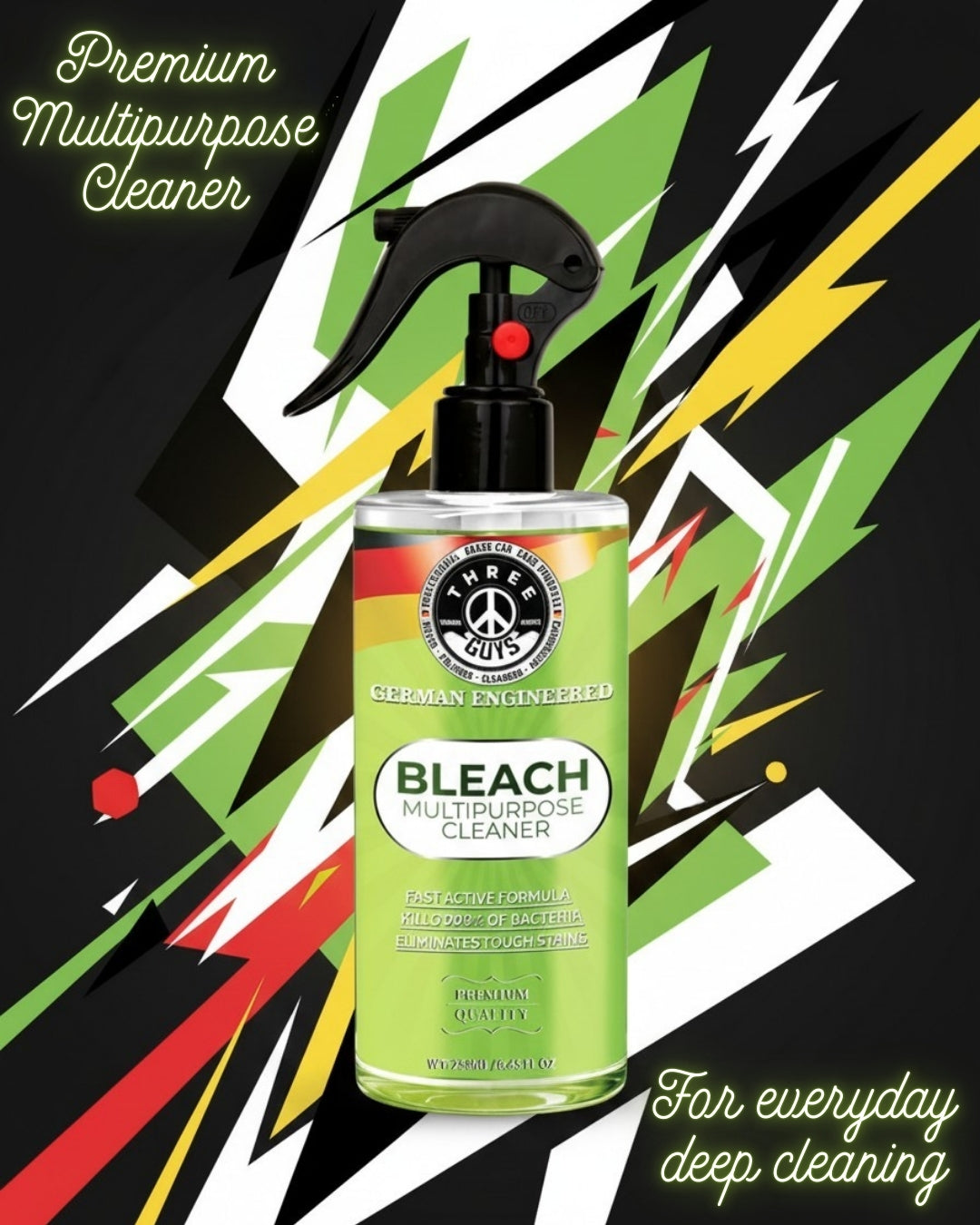 Bleach Multipurpose Cleaner – Powerful Stain, Mold & Germ Removal Formula | THREE GUYS | German Engineered