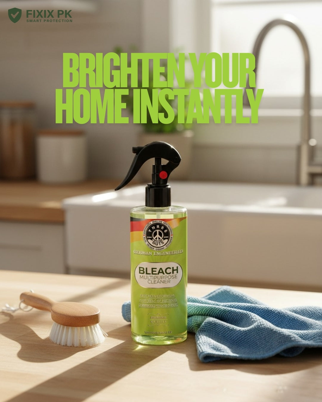 Bleach Multipurpose Cleaner – Powerful Stain, Mold & Germ Removal Formula | THREE GUYS | German Engineered