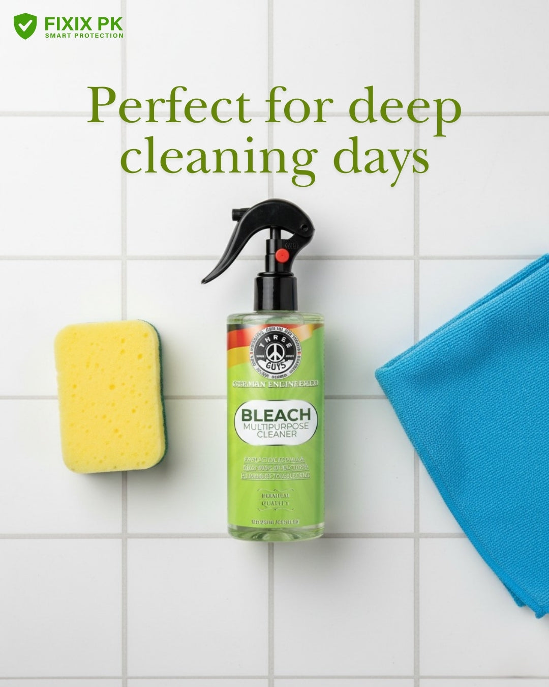 Bleach Multipurpose Cleaner – Powerful Stain, Mold & Germ Removal Formula | THREE GUYS | German Engineered