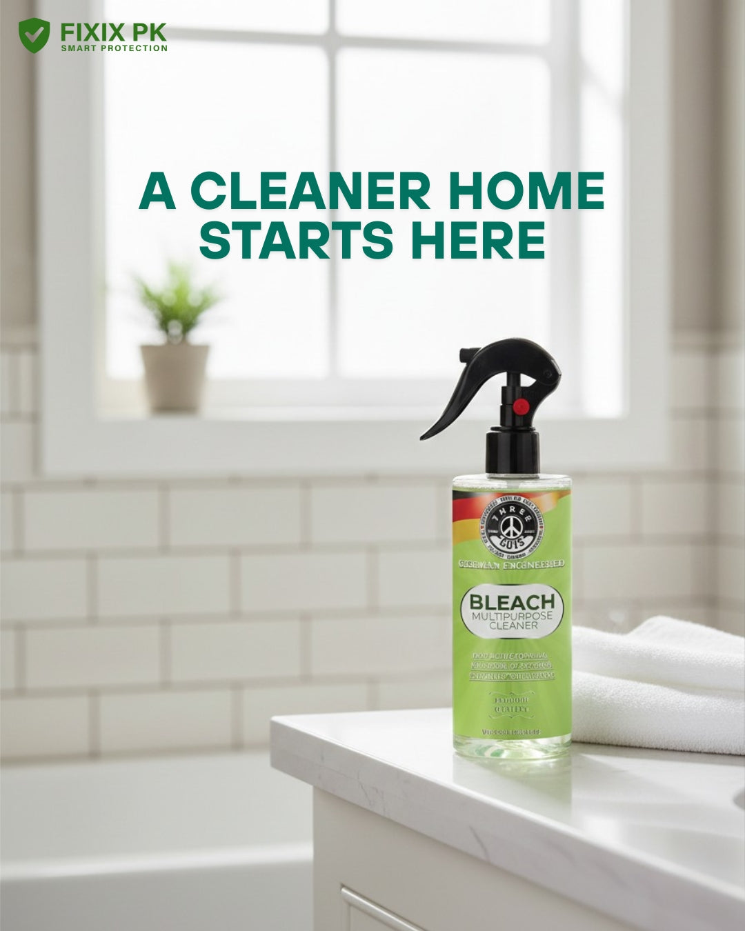 Bleach Multipurpose Cleaner – Powerful Stain, Mold & Germ Removal Formula | THREE GUYS | German Engineered