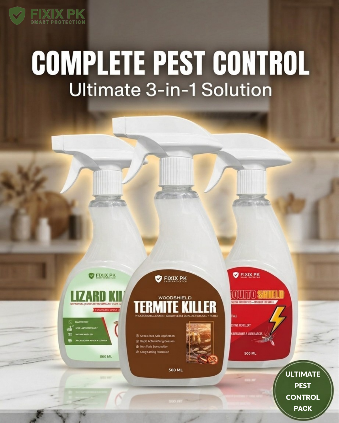 FIXIX PK Ultimate Pest Control Pack  Odourless Termite, Mosquito & Lizard Killer Kit