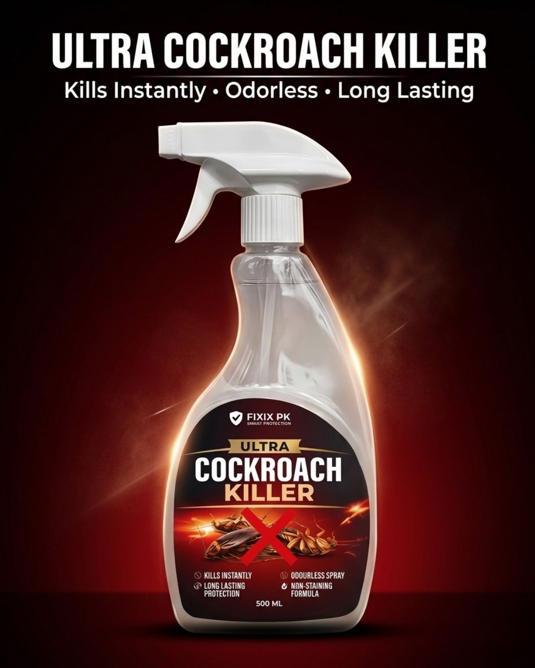 Ultra Cockroach Killer Spray 500ml – Kills Cockroaches & Eggs (Odorless Formula) | FIXIX PK