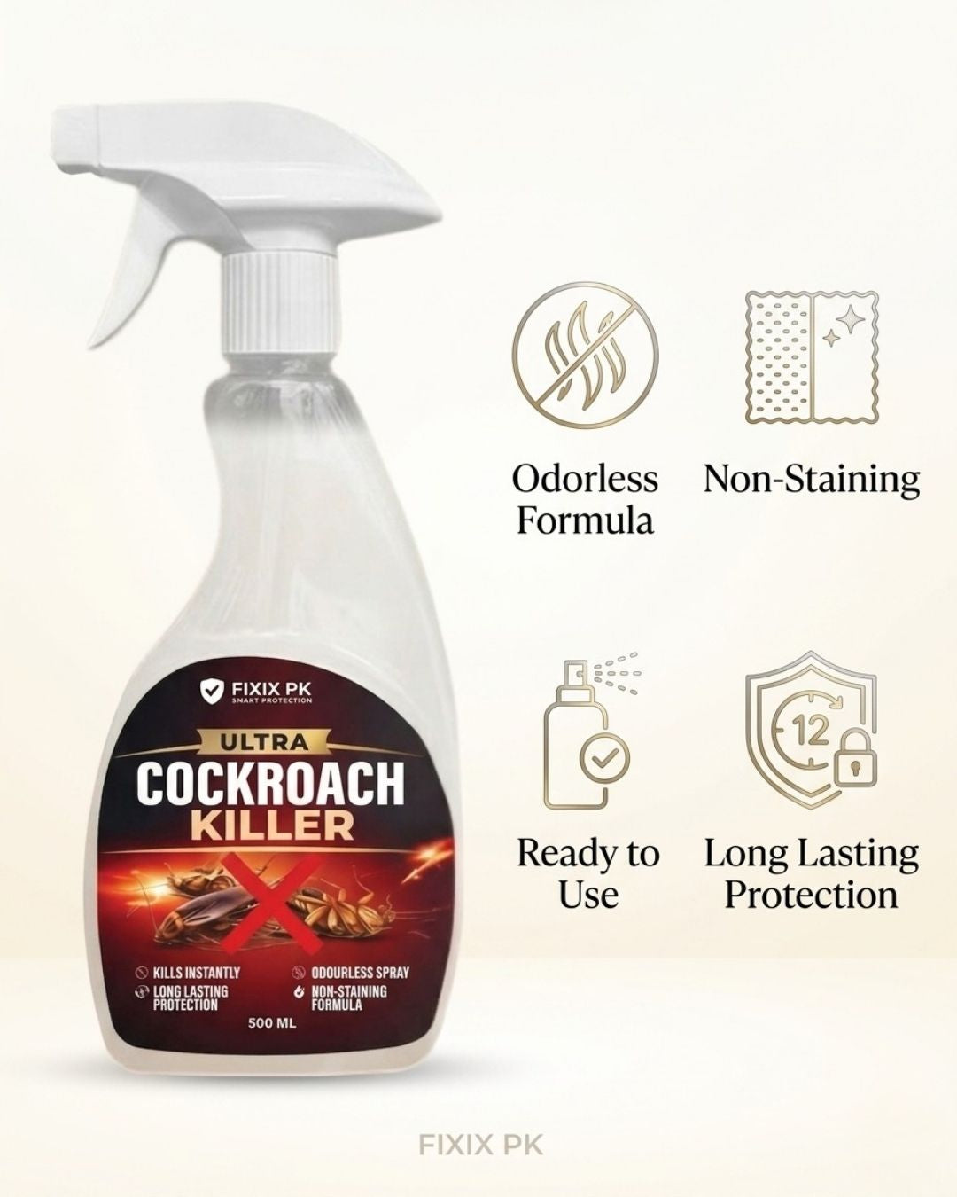 Ultra Cockroach Killer Spray 500ml – Kills Cockroaches & Eggs (Odorless Formula) | FIXIX PK