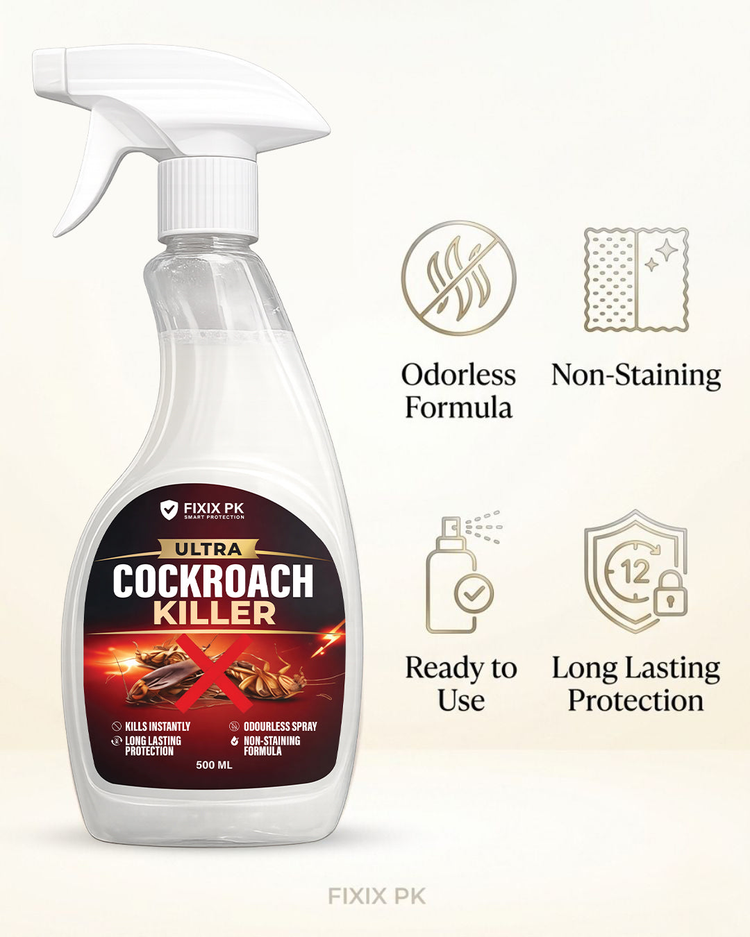 Ultra Cockroach Killer Spray 500ml – Kills Cockroaches & Eggs (Odorless Formula) | FIXIX PK