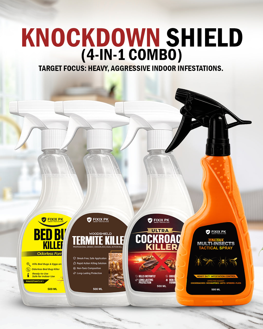 FIXIX PK Tactical Knockdown Shield Pest Control Kit | 4-in-1 Home Protection Combo